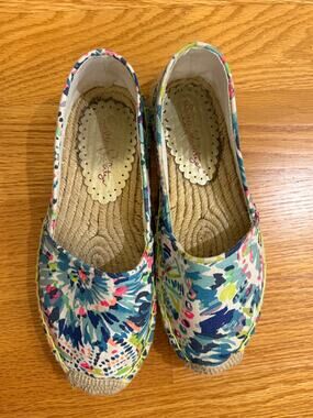 Lilly Pulitzer Lia Espadrille Flat-Dive In-Canvas Sz 7 Slip On Comfort Shoes